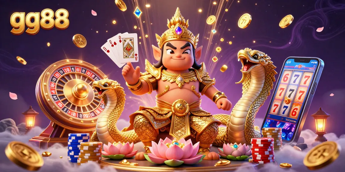 Spin and play at gg88 with vibrant casino-themed guardians amidst sparkling coins and gaming elements.