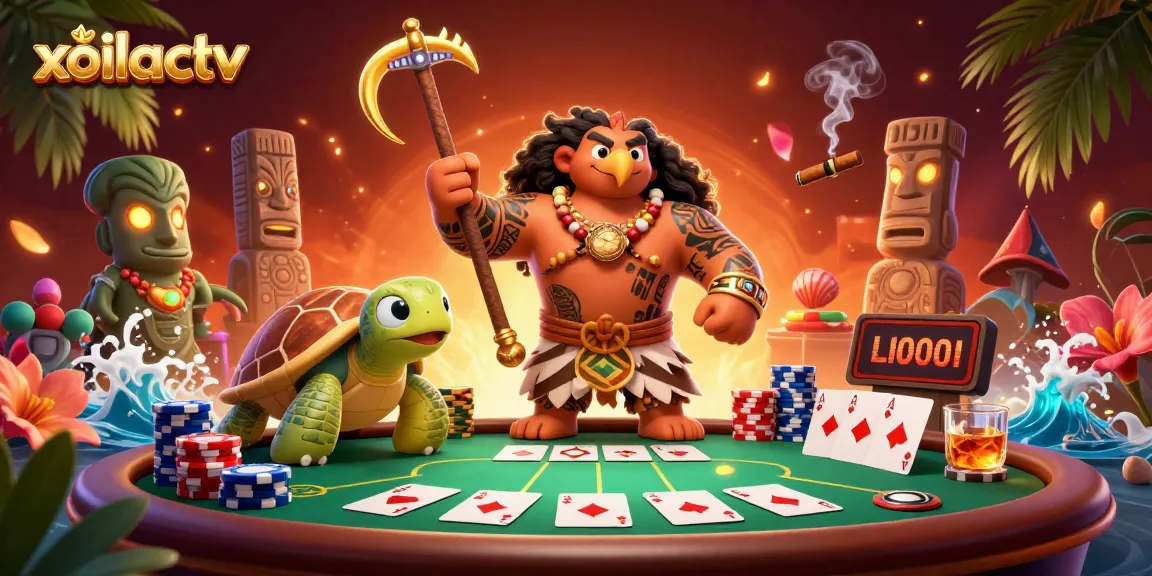 xoilactv brings excitement to gambling, featuring a demigod hawk and poker elements in a vibrant scene.