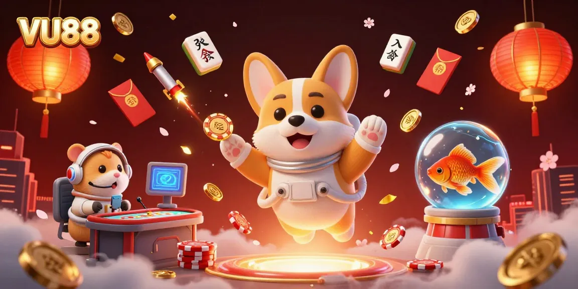 Experience thrilling moments at VU88 casino with unique characters in a vibrant 3D scene.
