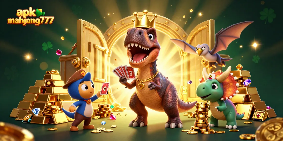 Spin and win with apk mahjong777 featuring charming dinosaur characters in a casino adventure.