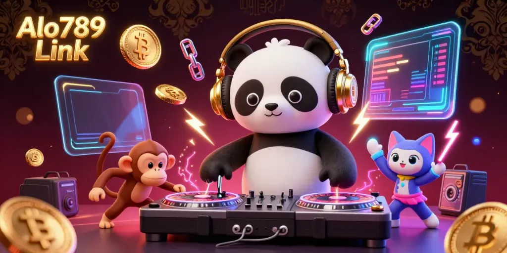 Engage with Alo789 Link in a vibrant 3D casino scene showcasing exciting gambling elements.