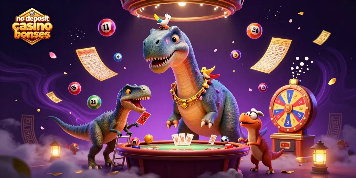 Experience thrilling no deposit casino bonuses with a dynamic 3D casino scene featuring vibrant characters.