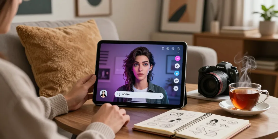 Engaging with an NSFW character AI in a cozy living room, showcasing interactive roleplay.